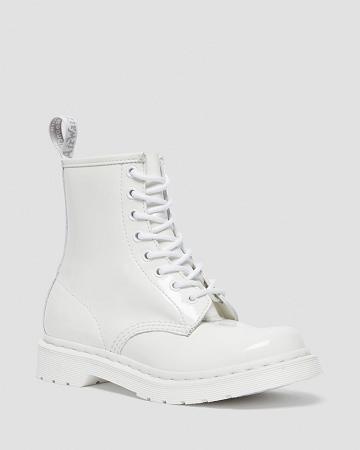 Women's Dr Martens 1460 Mono Patent Leather Lace Up Boots White | AU 169MQZ